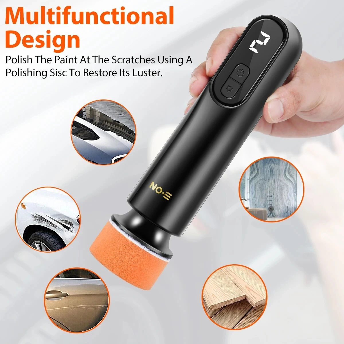 Car Polisher Machine 2000mAh Mini Cordless Electric Polishing Wax Tool Adjustable 3 Speeds LED Display Auto Polish for Car Body