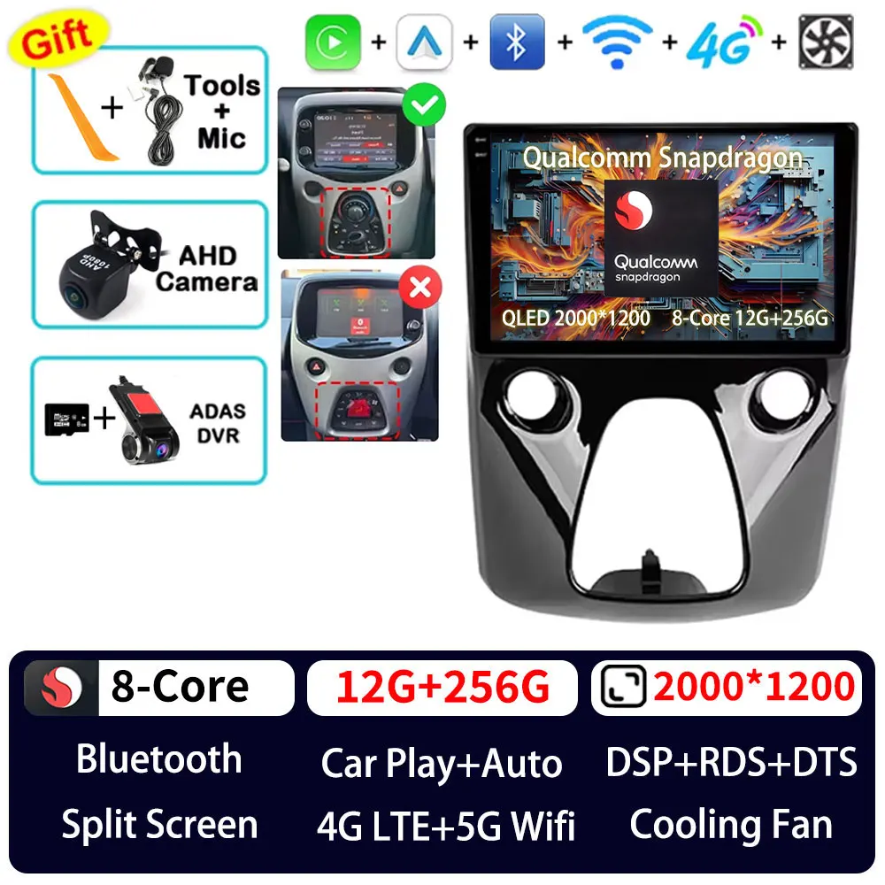 Android 15 Autoradio Voor Peugeot 108 Citroen C1 Toyota Aygo B40 2014 - 2021 Gps Multimedia Speler Navi Draadloze carplay Auto Dsp