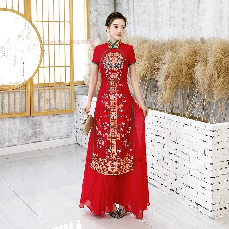 

Традиционное китайское винтажное шифоновое платье 2025 года, улучшенное Cheongsam с национальным цветочным принтом, сценическое Ципао, банкетное вечернее платье Ципао