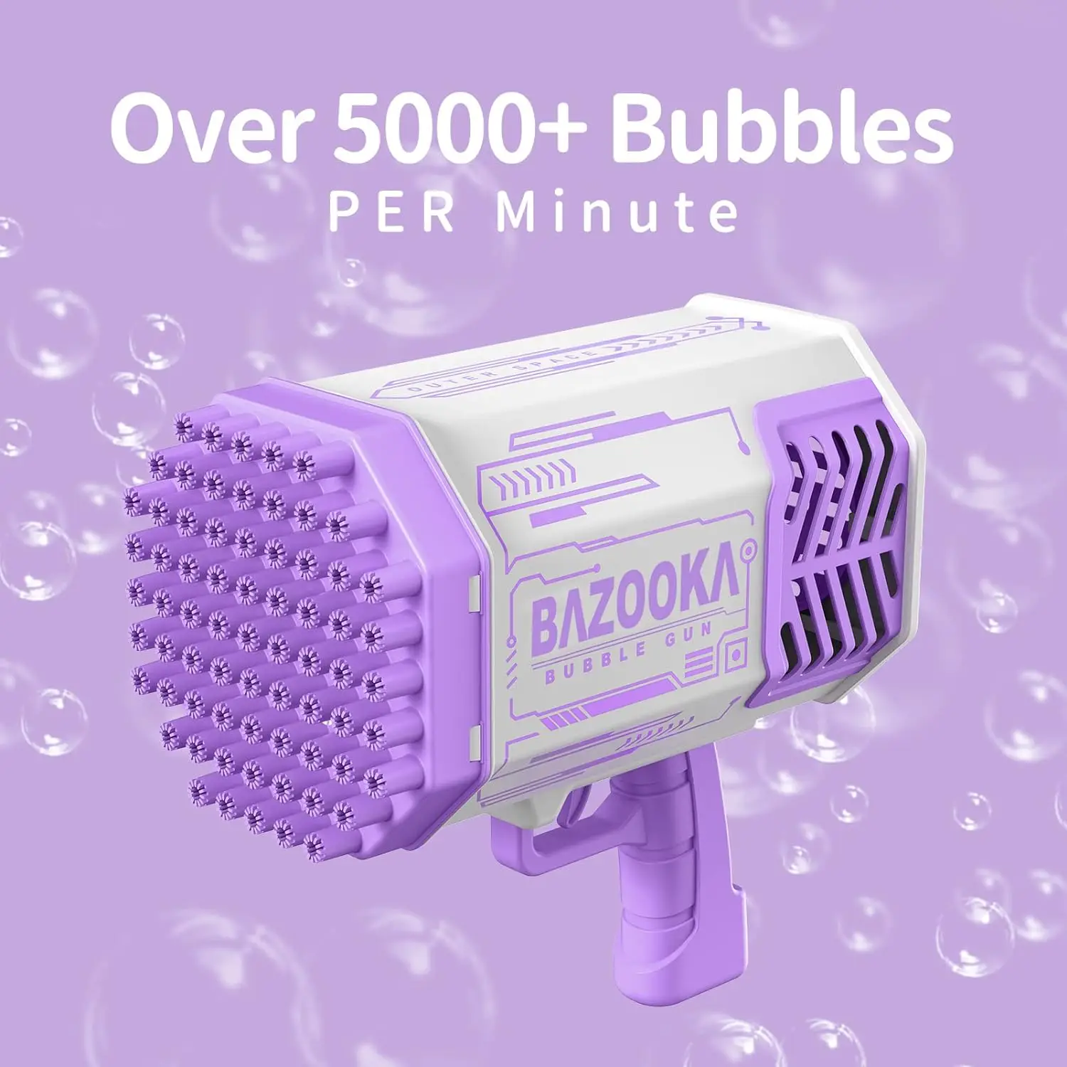 Bubble Guns with Light, Bubble Solution, 69 Holes Bubbles Machine for Kids Adults, Summer Toy Gift for Outdoor Indoor Birthday