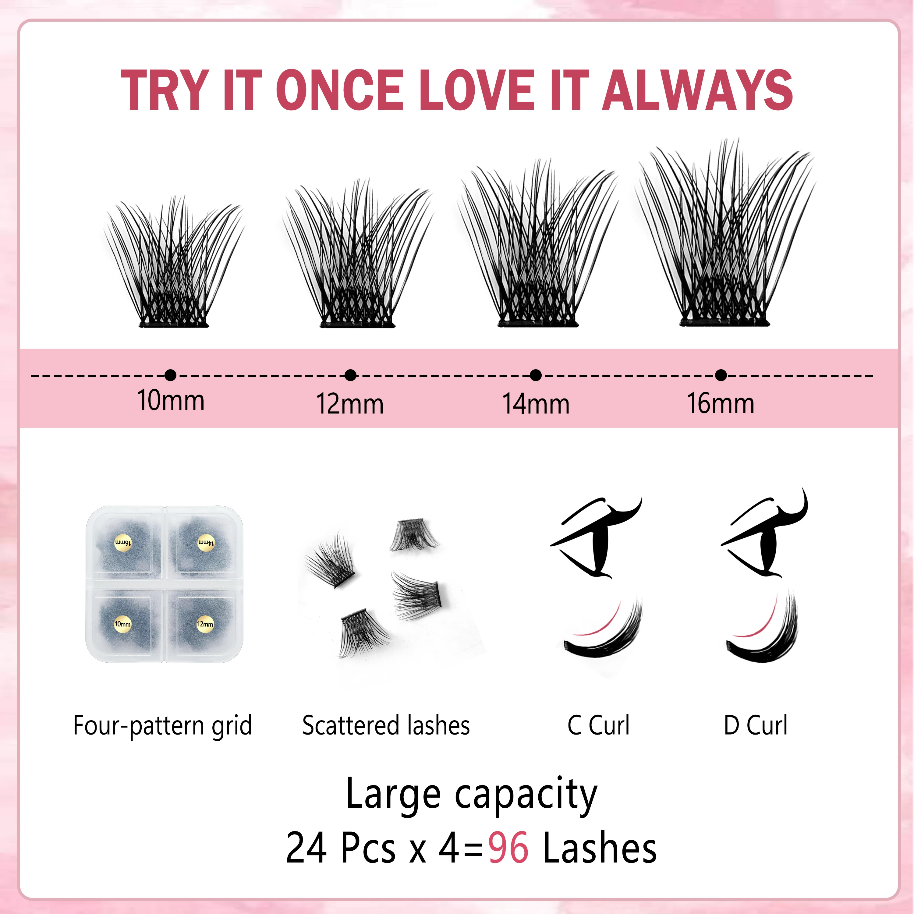 Dovetail lashes cluster 96PCS Eyelash Extension Faux Mink   Volume Premium   C/D Curl Make Up Supplies