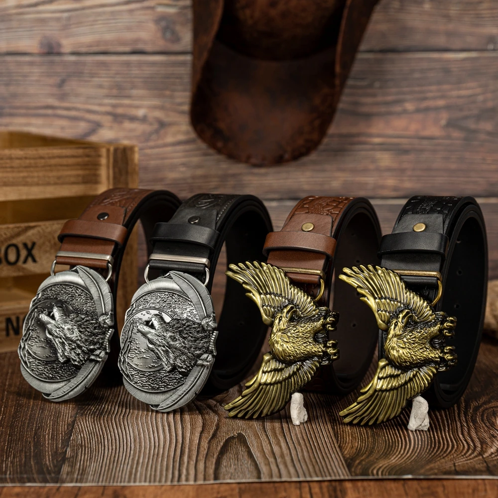 Adler symmetrische Feder Wolf Schnalle trend ige personal isierte pu geprägte Gürtel