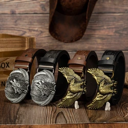 Eagle symmetrical feather wolf buckle trendy personalized PU embossed belt