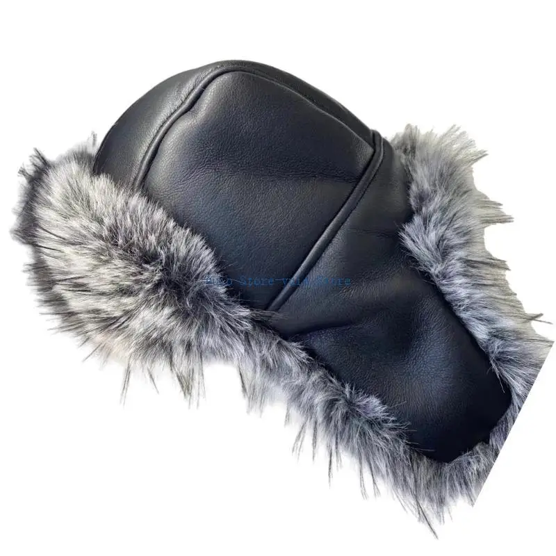X7XB Winter Warm Faux Furs Caps for Women Girl PU Leather Ear Flap Hat Outdoor Activity Trapper Hat for Mountain Climbing