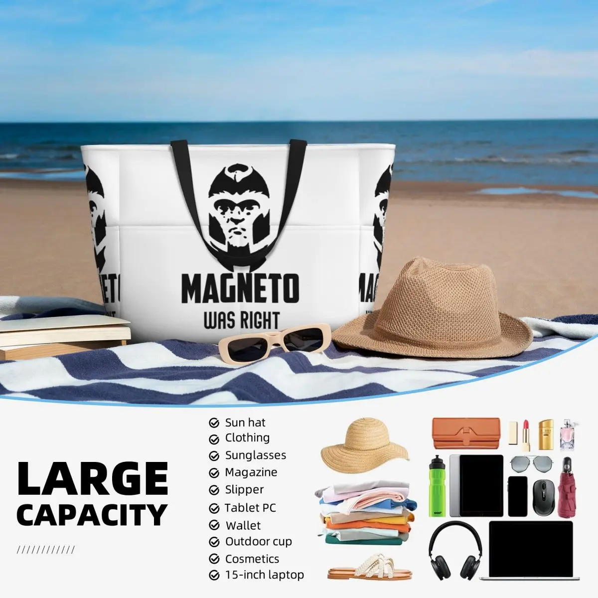 Magneto Was Right Beach Tote Bag Sport Gym Yoga Duffle Large Tote Bag Women Travel Bag Fitness bag