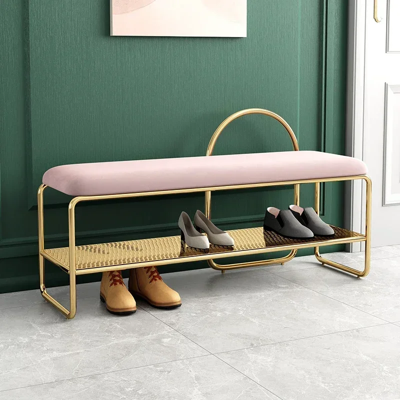 Nordic Shoe Rack Seat Living Room Furniture with Soft Cushion for Hallway Space-Saving Shoe Changing
