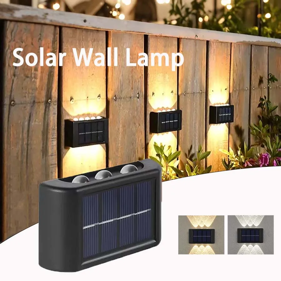 

4/6/8/10LED Solar Wall Lamp Outdoor Waterproof Up And Down Double-headed Wall Lights For Garden Street Landscape Balcony Decor