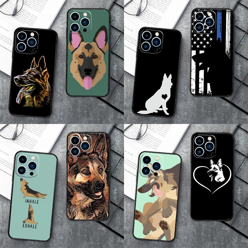 Cartoon German Shepherd Dog Phone Case For iPhone 16 15 11 12 14 Pro Max XR XS Max X Plus 13 14 Pro Soft Silicone Back Cover