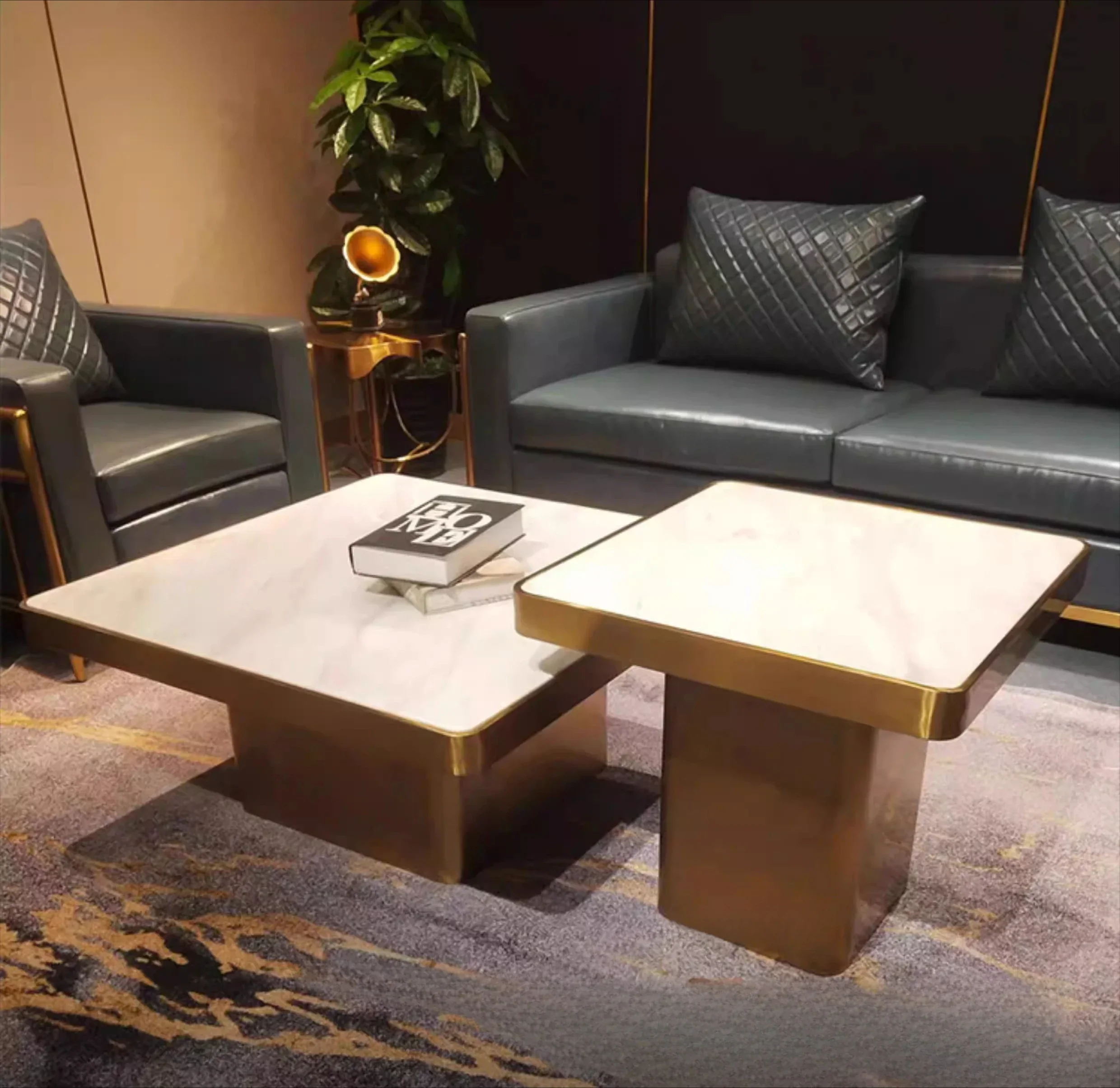 Light luxury marble coffee table living room square high and low tea table