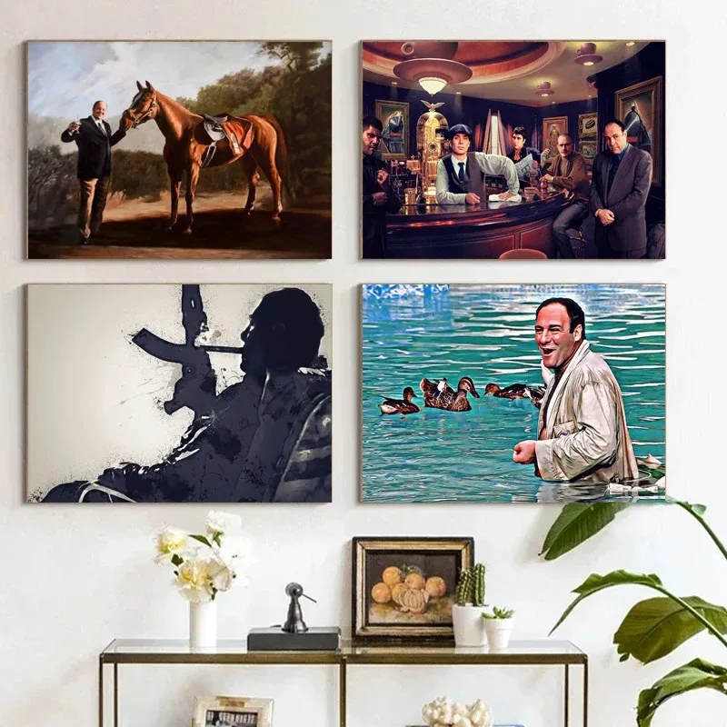 Movie Poster Tony Soprano & Pie-Oh Tony Horse Funny The Sopranos Prints Canvas Painting Wall Art Living Room Bedroom Decor