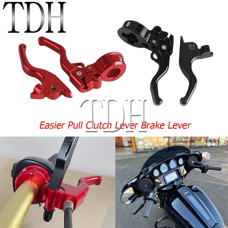 For Harley Touring Road Street Electra Glide Road King Motorcycle Brake Levers Short Clutch Lever Easy Pull Cable System 2021-24