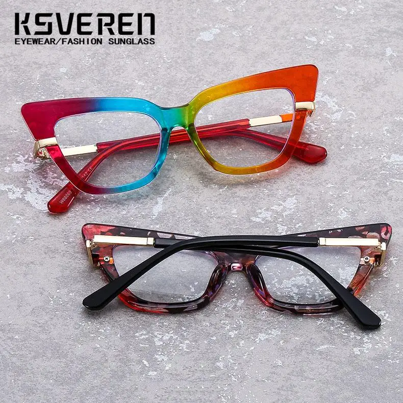 KSVEREN 女性抗青色光老眼鏡キャットアイレトロ高級処方眼鏡光学メガネフレーム老眼リーダー