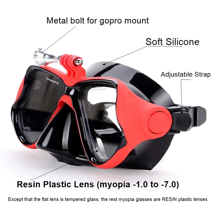 Maschera subacquea per miopia con lenti miopi con attacco googles occhiali in silicone occhiali da lettura miopi resina plastica