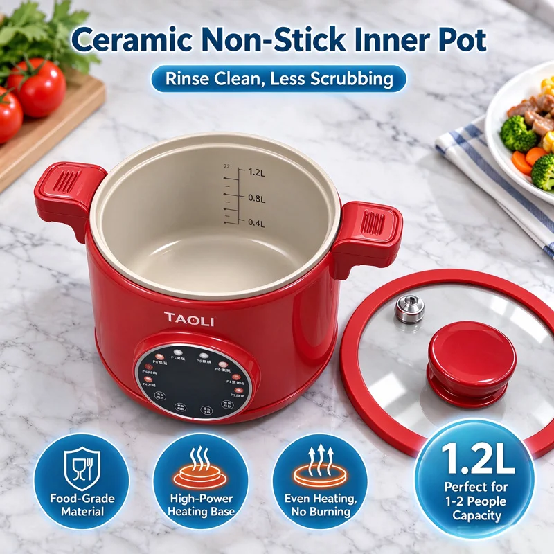 New 1.2L Multi-functional Electric Stew Pot Smart Preset Electric Cooker Mini Rice Cooker Hot Pot & Steamer for Home Use