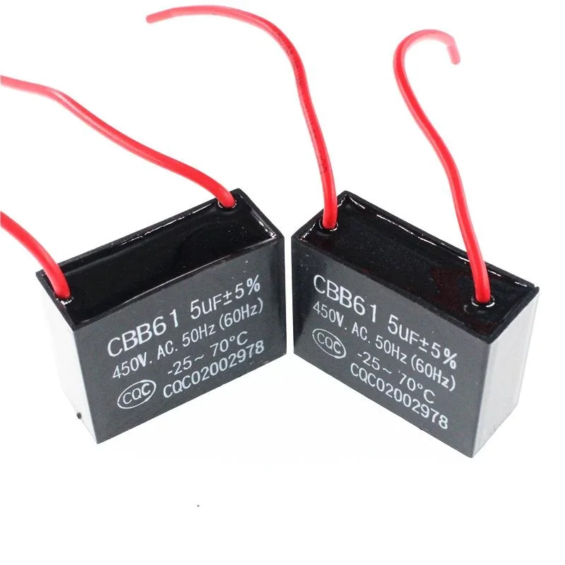 CBB61 450VAC 5UF Fan Starting Capacitor Lead Length 10cm With Line