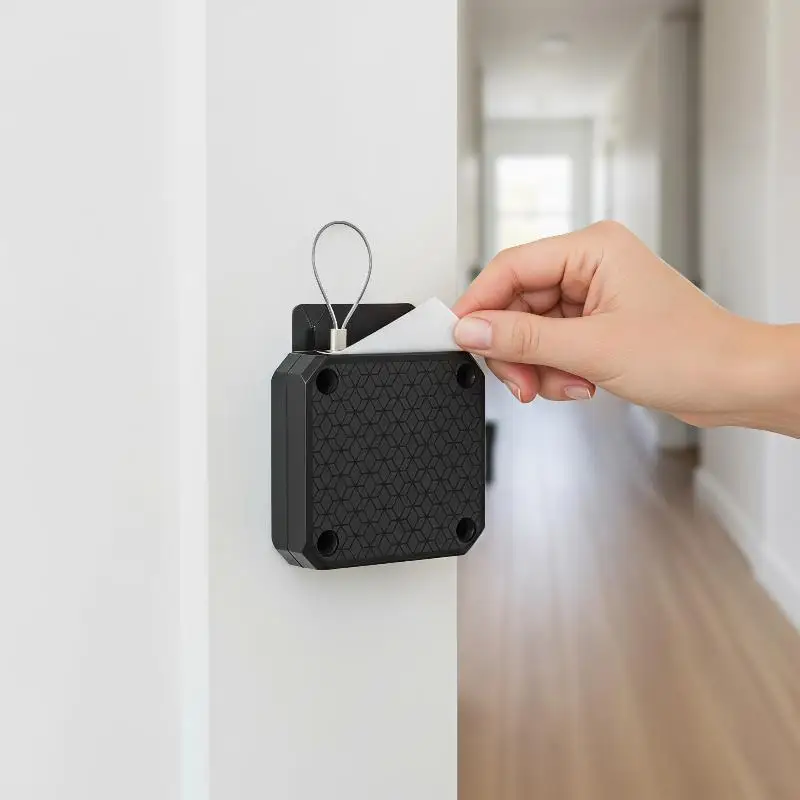 Punch Free Automatic Door Closer With Durable Pull Rope Adjustable Surface Door Stop Bracket No Drill For Home Office Doors