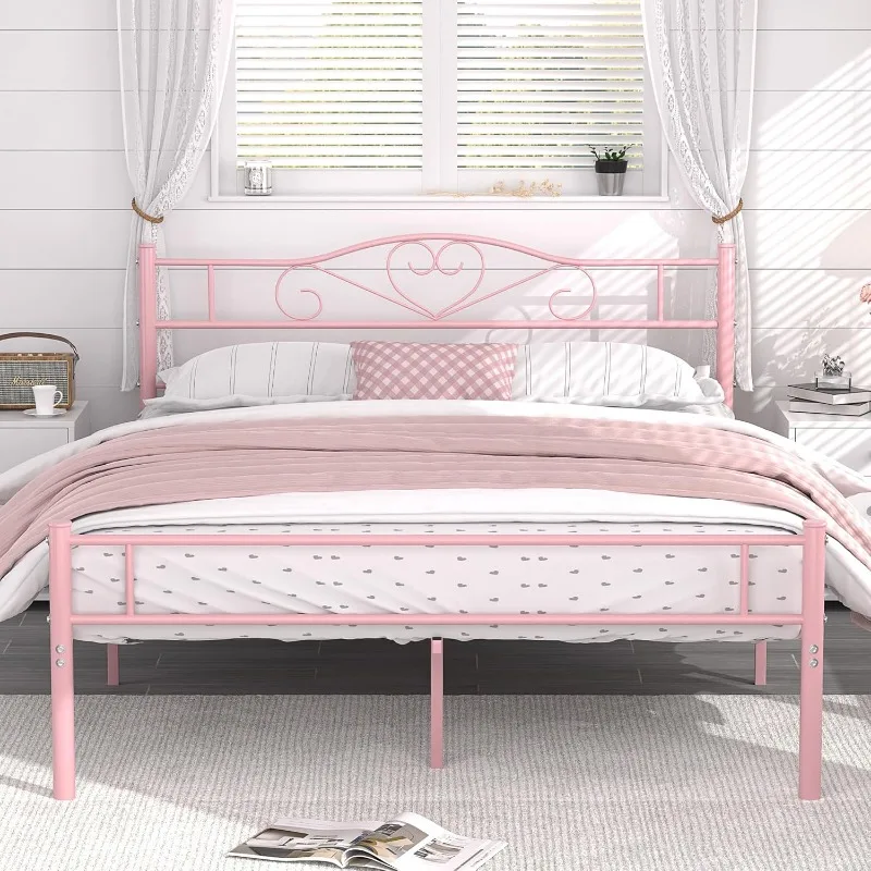 

Metal Platform Bed Frame with Headboard and Footboard, Heavy Duty Mattress Foundation with Steel Slats