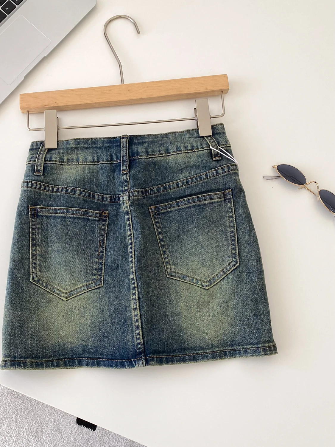 Retro americano denim faionable a linha saia de cintura alta feminina commute sle botão design sensação ci saia casual
