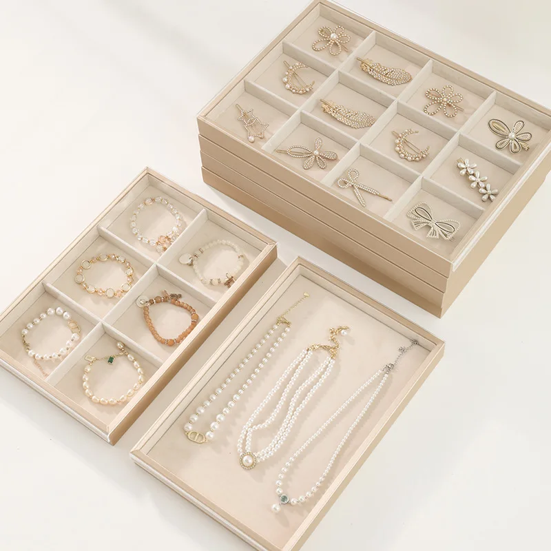 

Серьги-подвески, ожерелье, органайзер для колец, держатель для браслета, витрина для хранения, ПУ, бежевый бархат, поднос для ювелирных изделий, ящик-счетчик