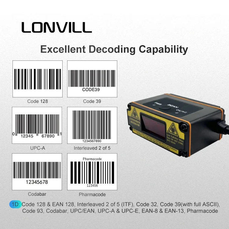 LONVILL Wholesale USB RS232 Fixed 1D Code Reader Industrial Long Range Scanning Laser Barcode Scanners