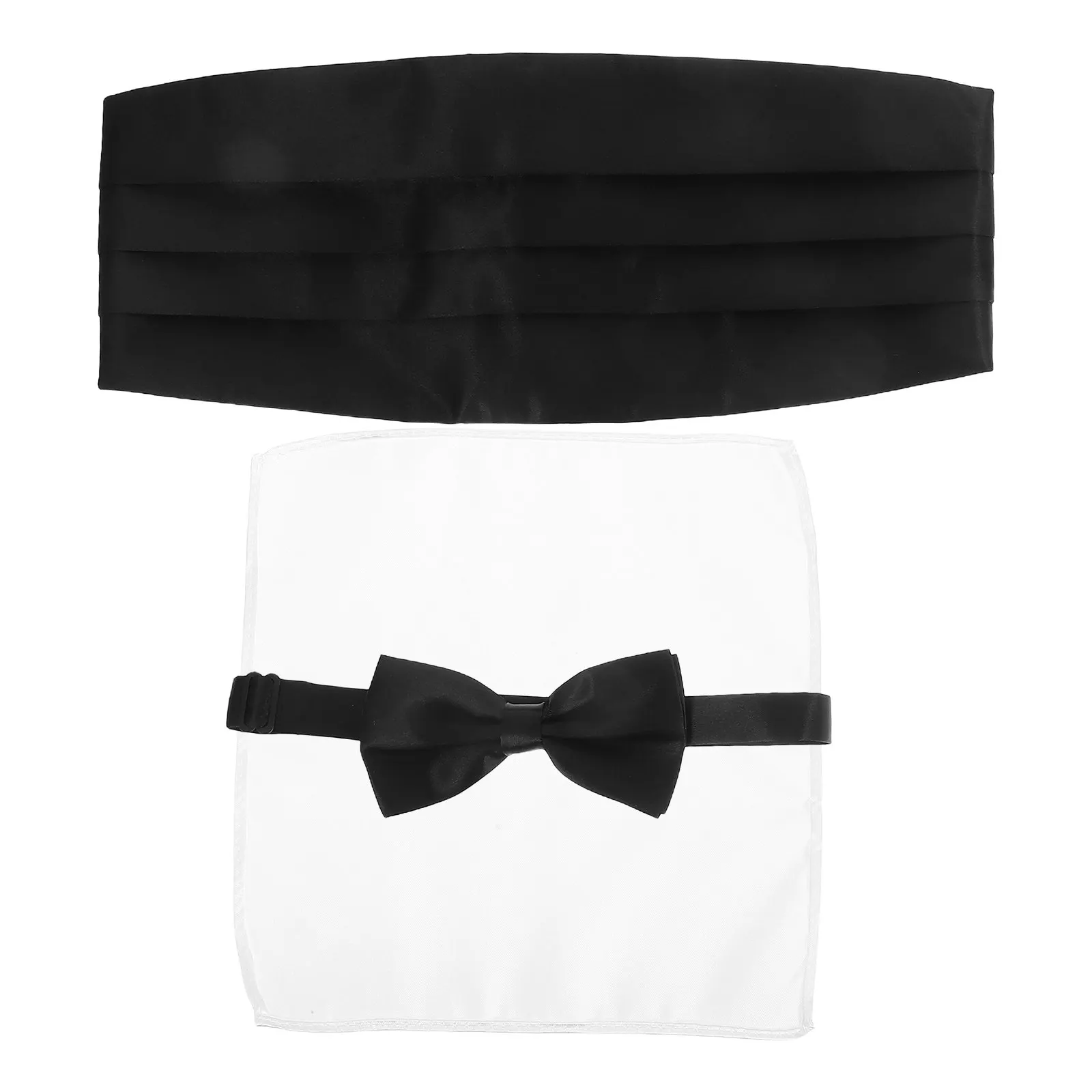 1Set Wedding Cummerbund Formal Tuxedo Accessories Elegant Soft Adjustable Bow Tie Pocket Square Set for Prom Party Anniversary