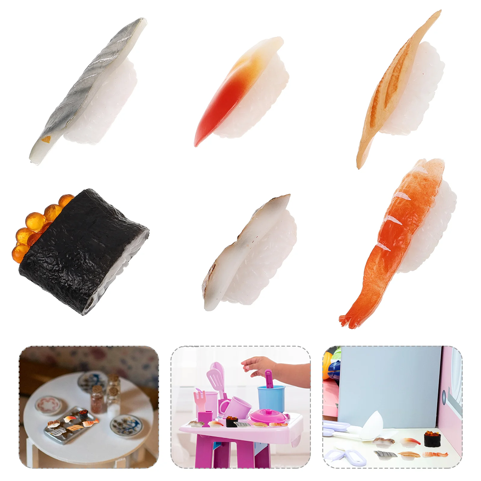 

6 Pcs Simulation Sushi Japanese Model Photo Props Realistic Food Decor House Simulated Onigiri Plastic Lifelike