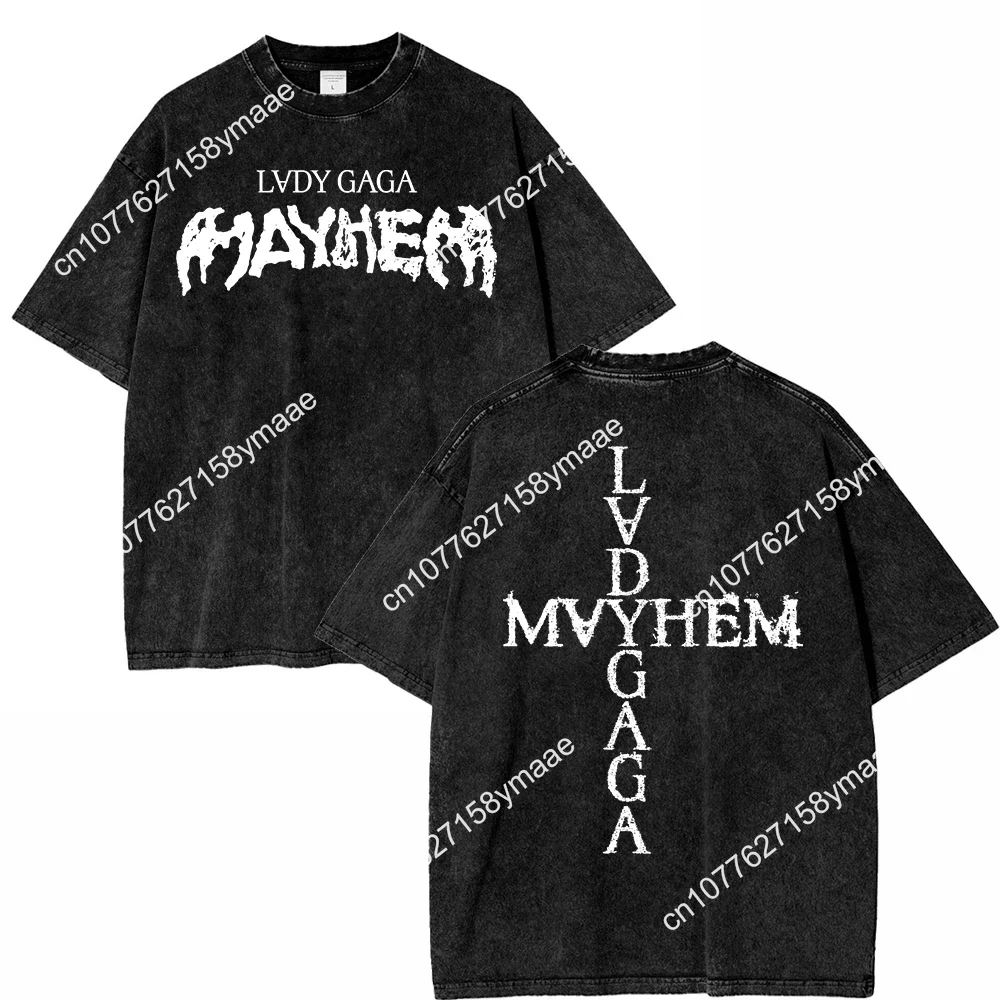 Vintage Washed Lady Gaga The Mayhem Ball Tour 2025 T Shirt Fashion Men/Women Aesthetic High Quality Acid Wash 100% Cotton Tees