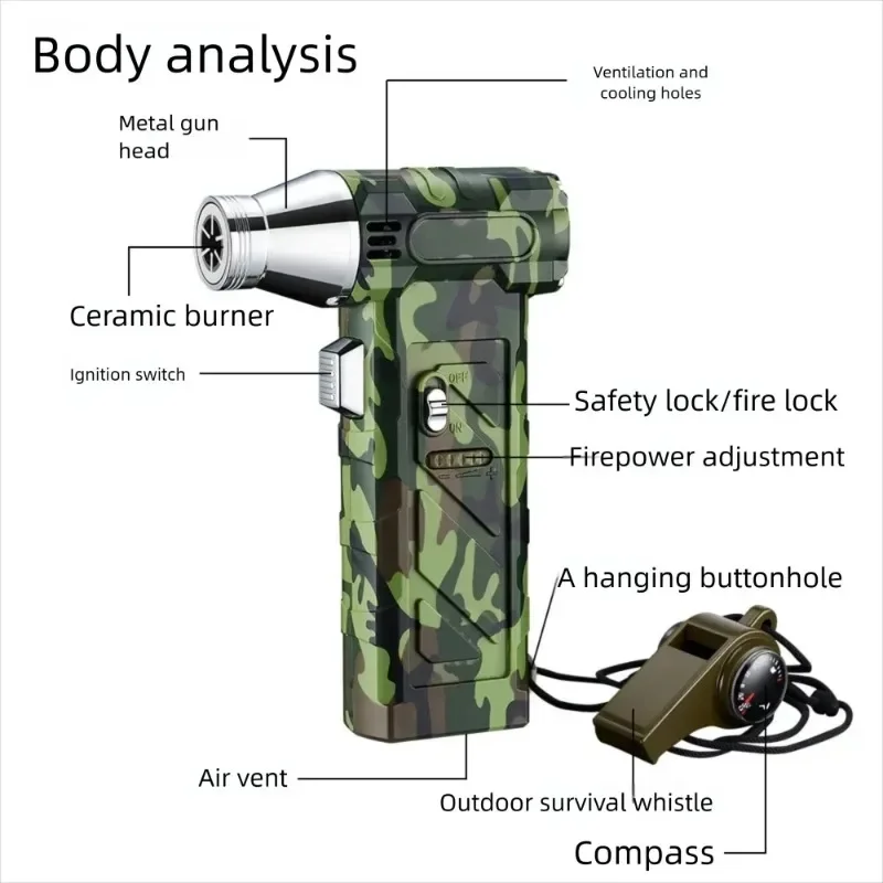 New Handheld Outdoor Camping Barbecue Portable Multi-functional Igniter, Outdoor Survival Whistle Flame Gun Windproof Lighter