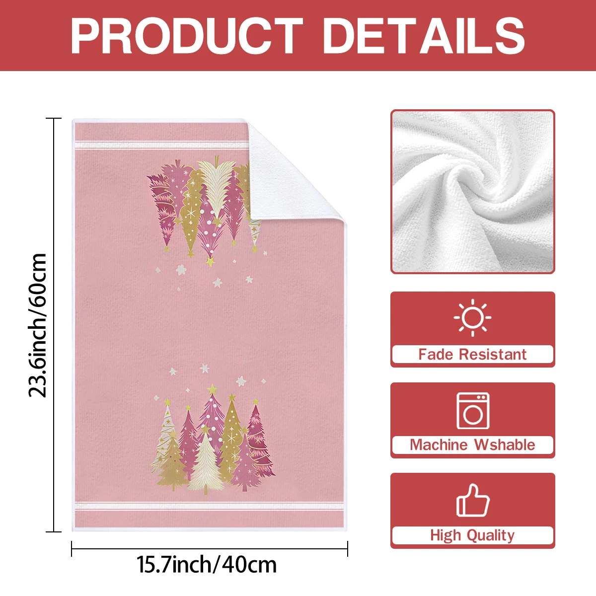 2 Christmas Pink Christmas Tree Kitchen Towels, Available in Various Colors and Styles, Multifunctional Towels for Christmas Dec