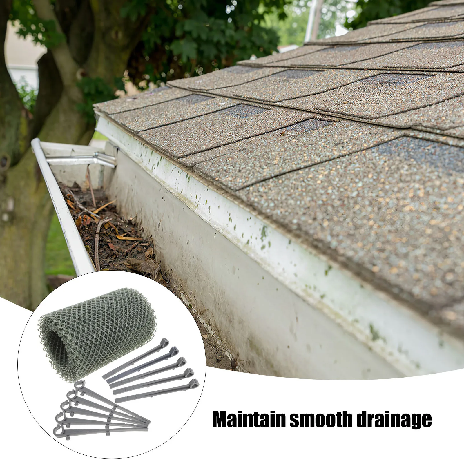 แผ่นกรองน้ำฝนแบบม้วน ป้องกันใบไม้และสิ่งสกปรก สำหรับรางน้ำฝน ทำเองได้ ใช้กับรางน้ำฝนขนาดเล็ก ทำจากพลาสติก