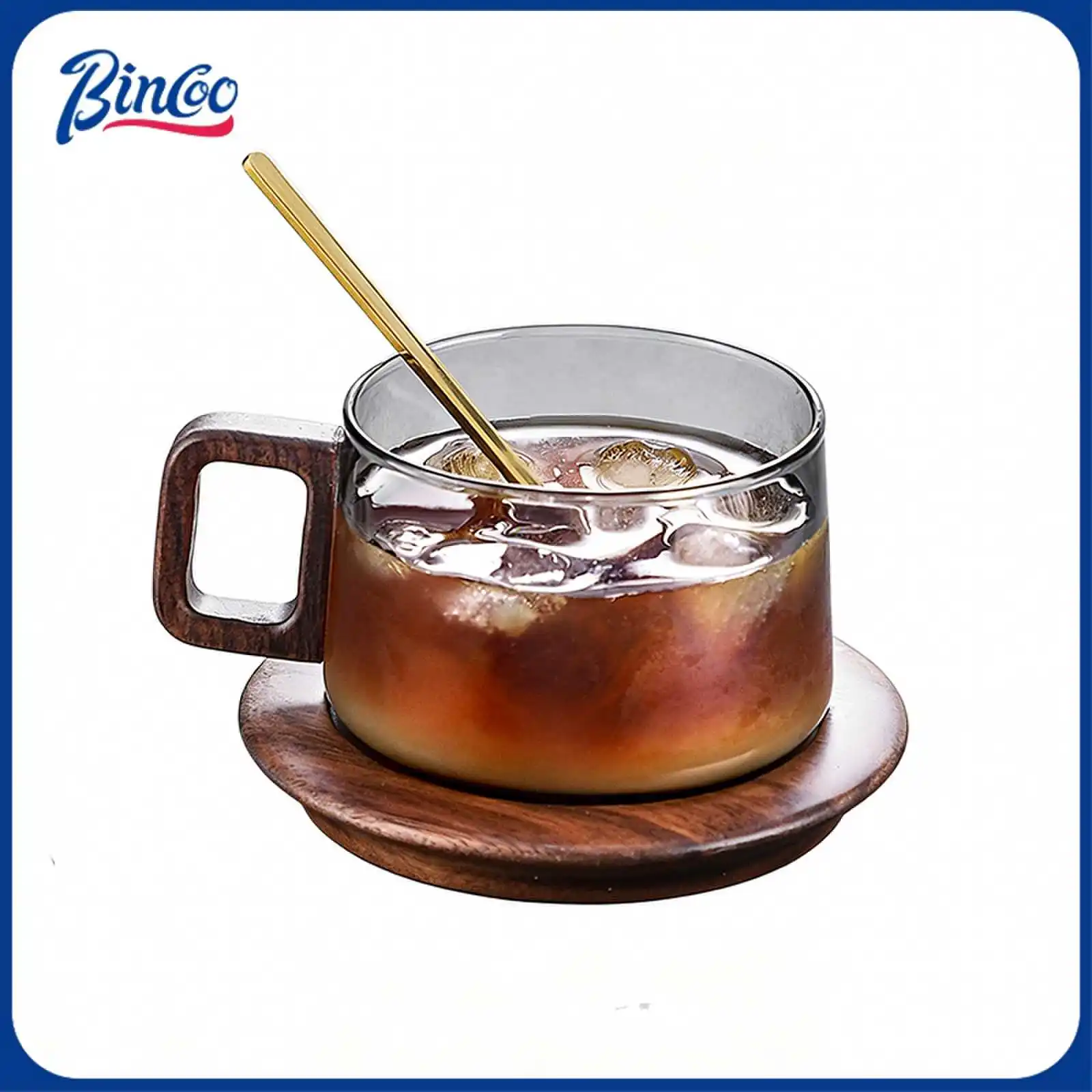 Bincoo 250 ml glass coffee cup with spoon cold coffee milk drink water glass fine kitchen restaurant outdoor mugs