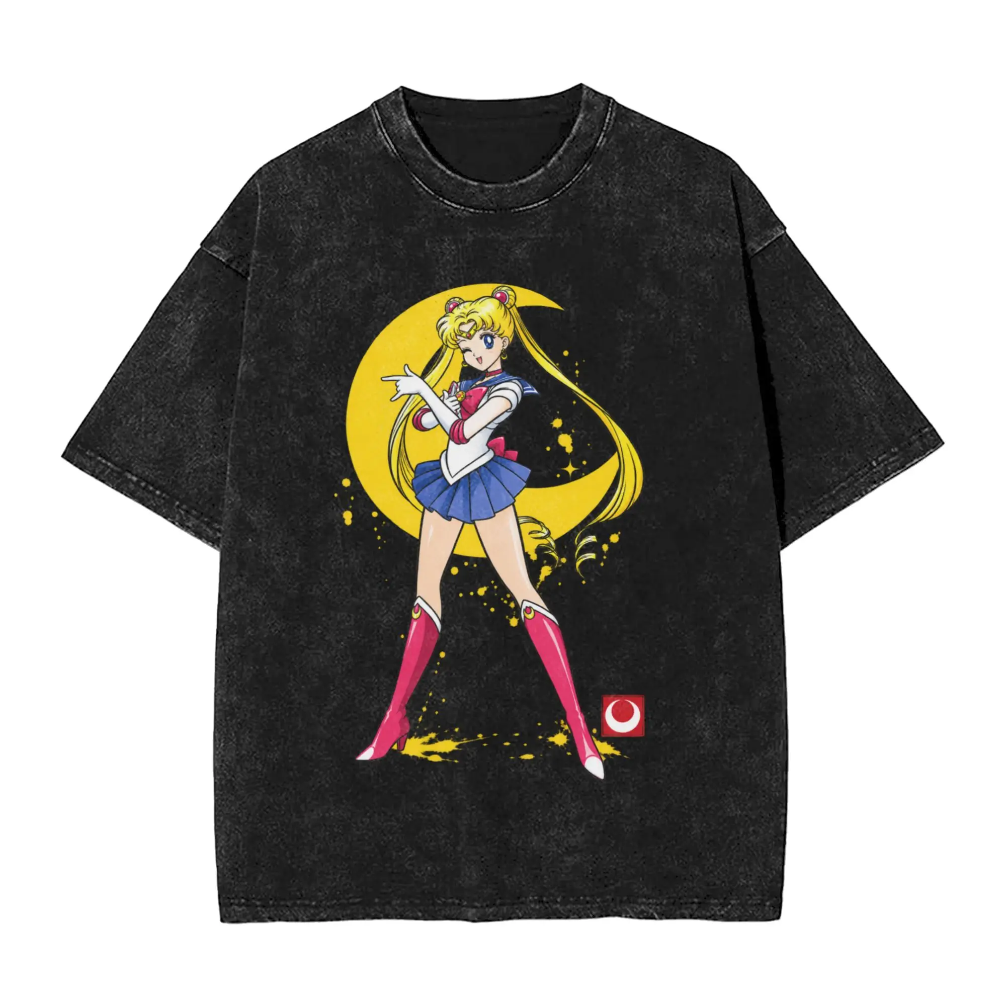 Sailors Moons Usagi Tsukino Anime Men T Shirts Washed Tee Shirt Short Sleeve O Neck T-Shirts 100% Cotton Printed Clothing