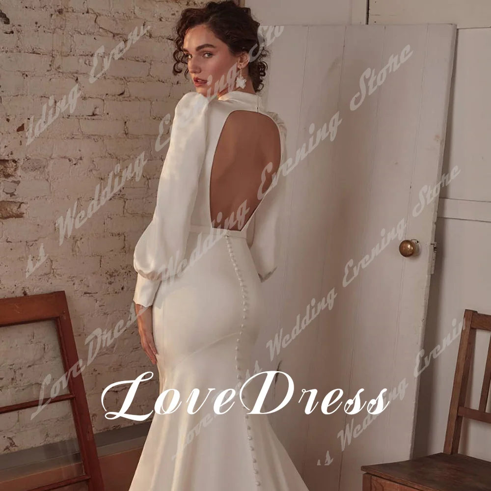 LoveDress Elegant O คอชุดเดรสเมอร์เมดยาวโคมไฟแขนเซ็กซี่ Backless เจ้าสาวชุดรถไฟ Robe de mariée ที่กําหนดเอง