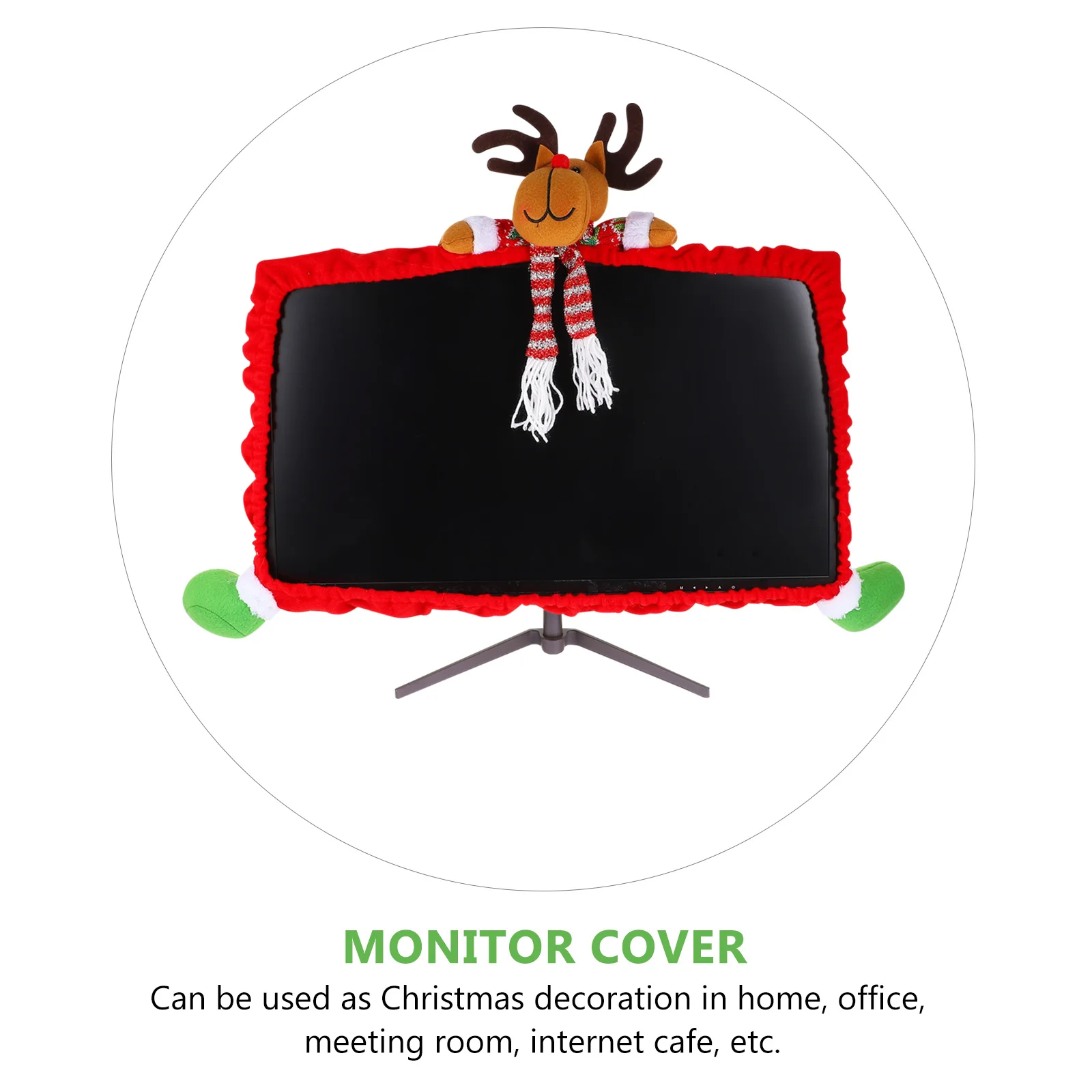

Christmas Elk Monitor Cover Cloth Material Dust Protector For Desktop Display Xmas Decoration Home Office Computer Peripherals