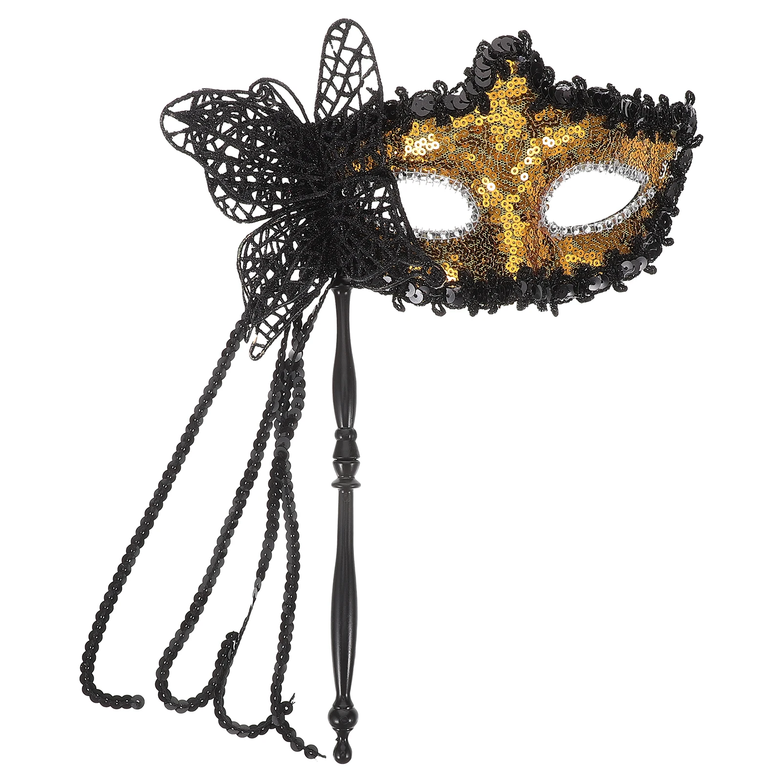 

Dragon Pattern Handheld Half Face Mask for Women Yellow Fringe Masquerade Party Masks Stick Reusable Lightweight Carnival