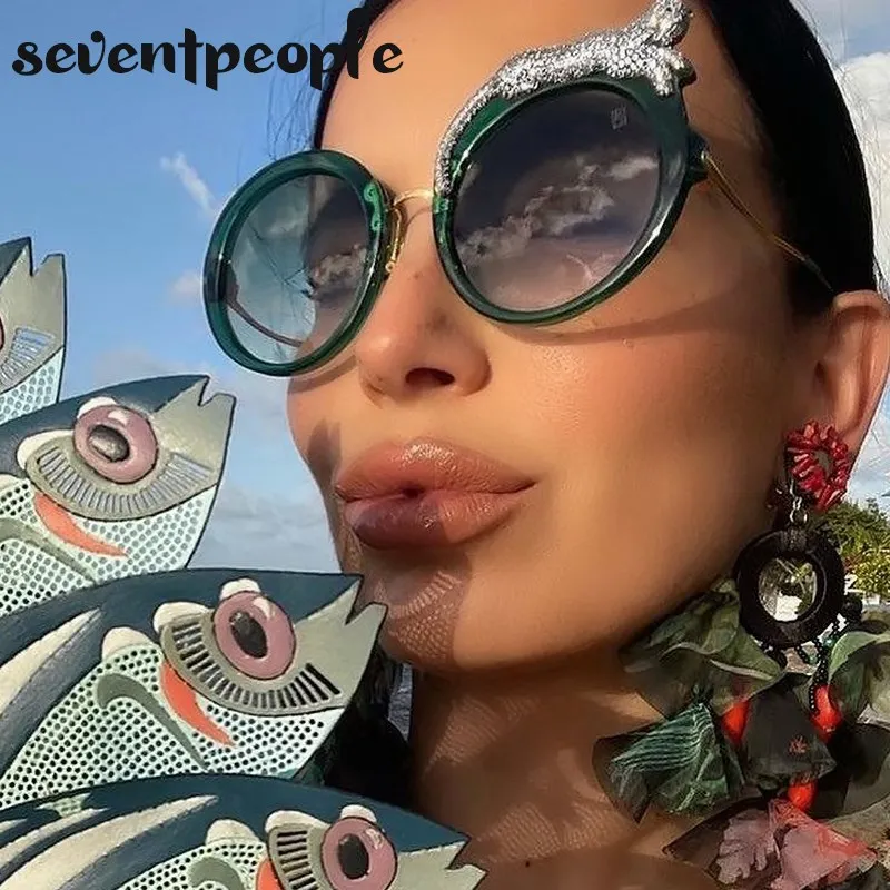 Gafas de sol redondas con forma de leopardo para mujer, anteojos de sol femeninos con cristal de diseñador de lujo, a la moda, antiluz azul