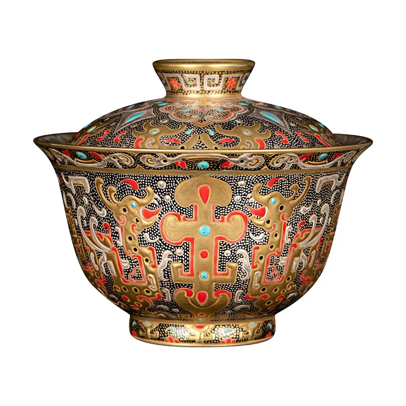 High-end single cover bowl hand-painted enamel color wrong Kuilong Kung Fu tea brewing tea bowl tea set