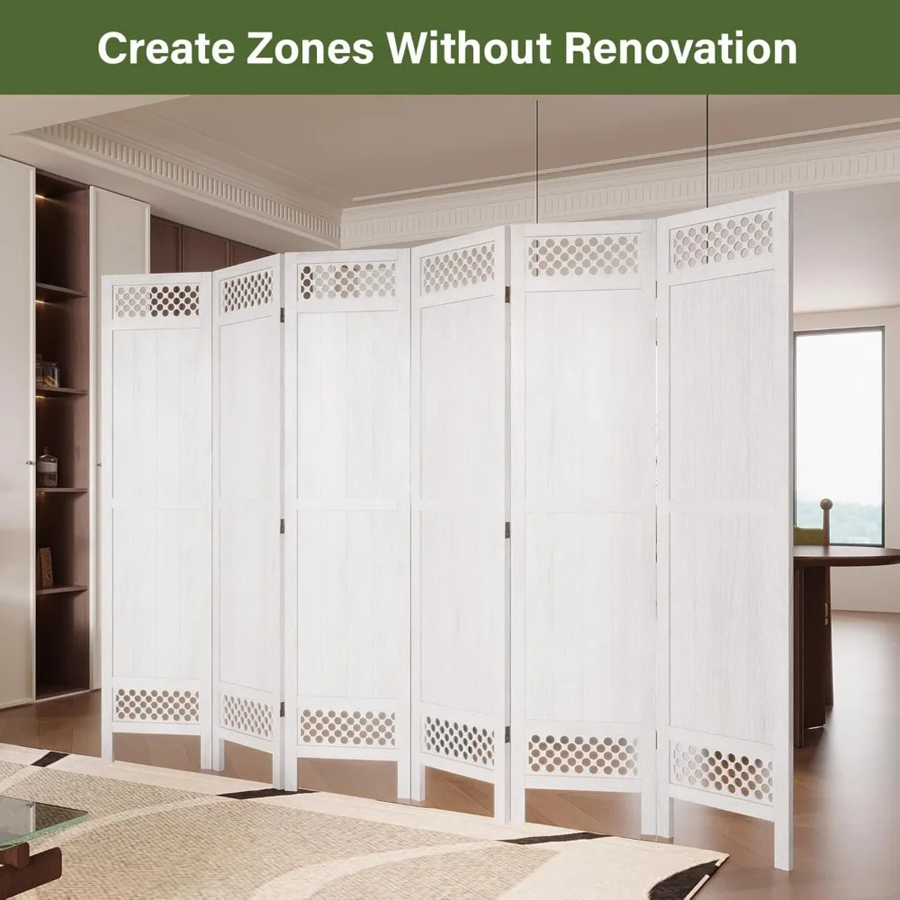 67 Inch Tall Natural Wood Folding Partition Room Dividers, No-Assembly Required, Enhance Privacy