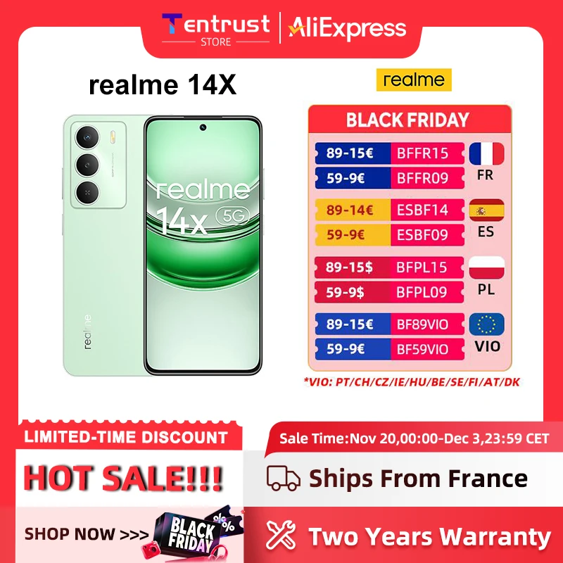 Version mondiale realme 14X 5G Smartphone Dimensity 6300 5G Chipset 50MP AI Camera 120Hz Eye Comfort Display 5000mAh Battery IP64 Version mondiale realme 14X 5G Smartphone Dimensity 6300 5G Chipset 50MP AI Camera 120Hz Eye Comfort Display 5000mAh Battery IP64