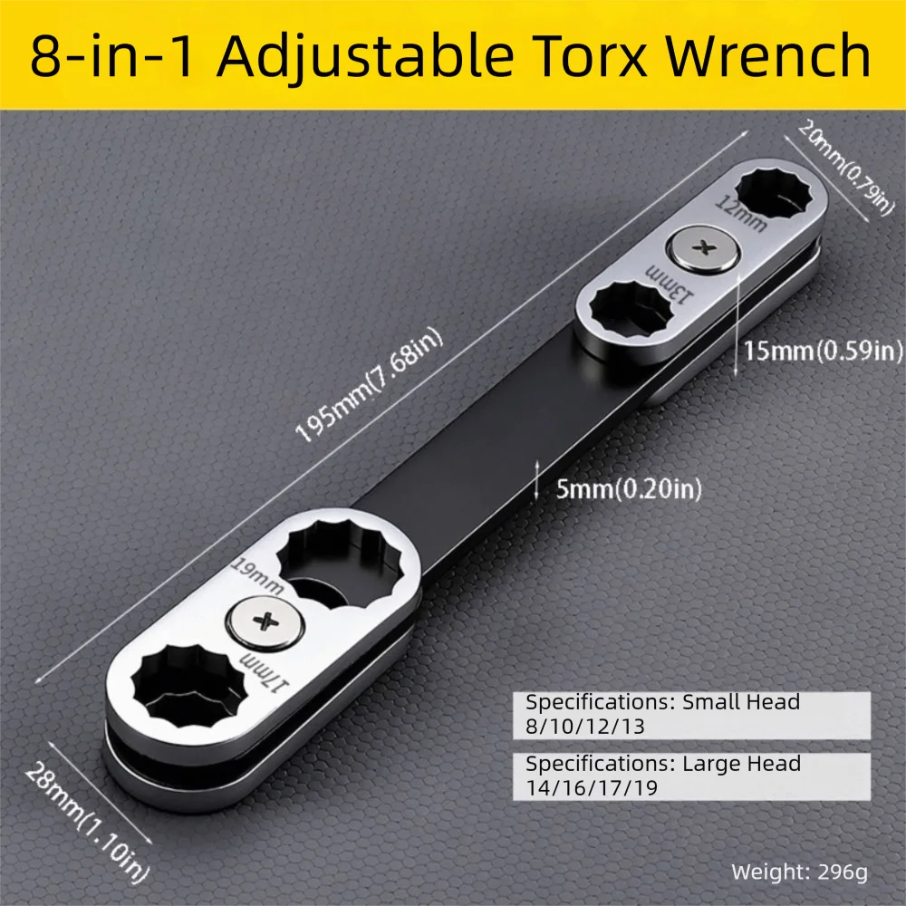 

8-in-1 Multi-Size Universal Torx Wrench Dual End Open Portable Design Automotive Repair Wrench Manual Operation Box Combination