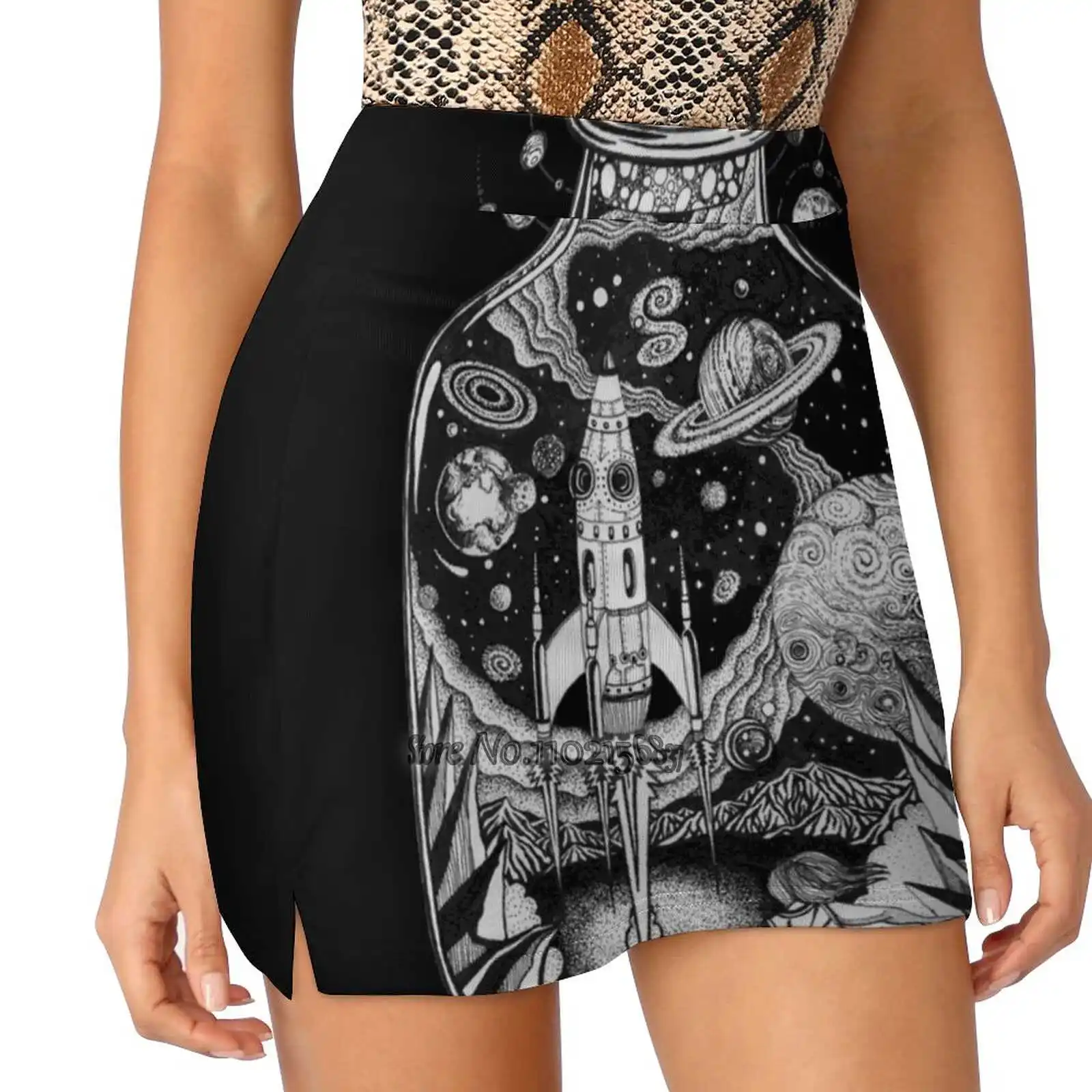 Run For Space Fake Two-Piece Hakama Skirt Women Pencil Skirts Workout Sports Mini Skirt Space Galaxy Universe Planets Space