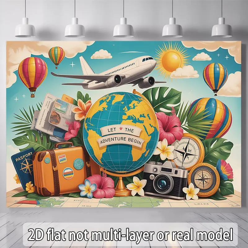 Adventure Travel World Globe Map Poster DecorVintage Airplane BalloonJourney Tapestry Wall Art Print Global Exploration Nautical