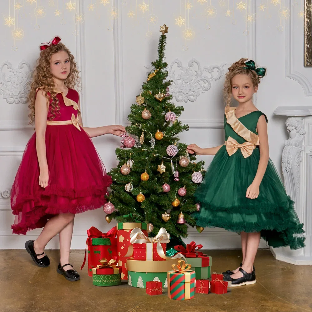 

Tulle Green Christmas Dresses For Girls Children Costume Elegant Kids Wedding Party Dress Teen Girl Birthday Evening Vestidos