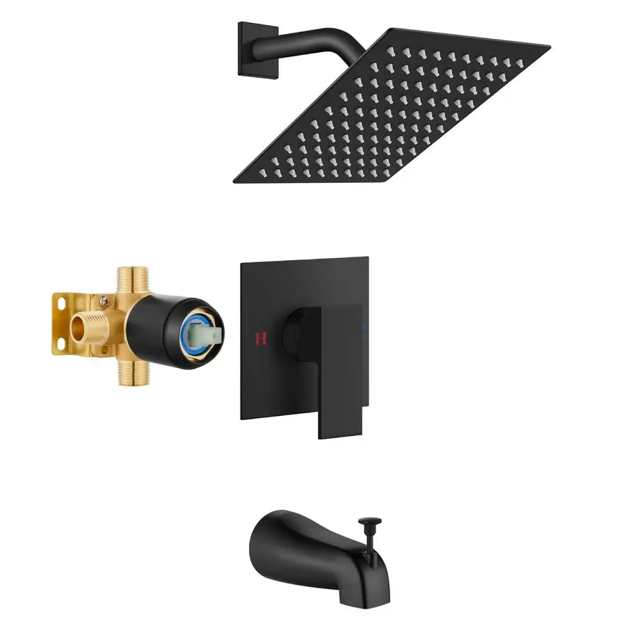 

Shower Faucet Set with Tub Spout Bathtub Faucet Kit Complete Tub Shower Trim Kit with Solid Brass Roughin Valve and 8 Inch Squar