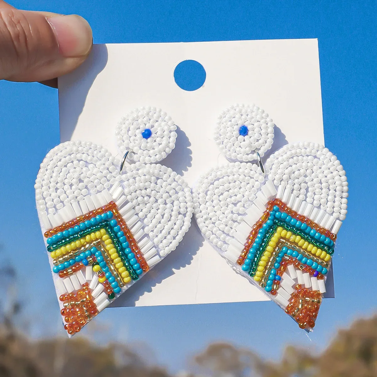 

2025 Handmade Beaded Earrings Heart Fabric Art Bohemia Originality Design Hand Knitting Female Fashion Simple