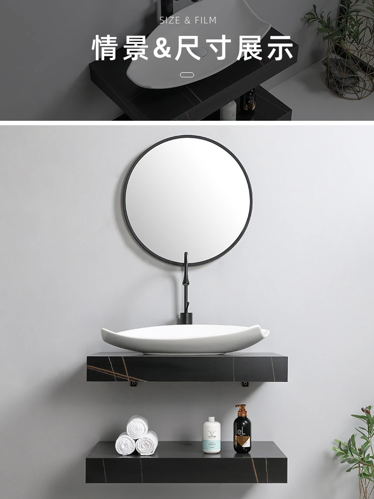 

Rock Slab Bathroom Cabinet Combination Seamless Splicing Basin Marble Countertop Plate Balcony Washbasin Sink