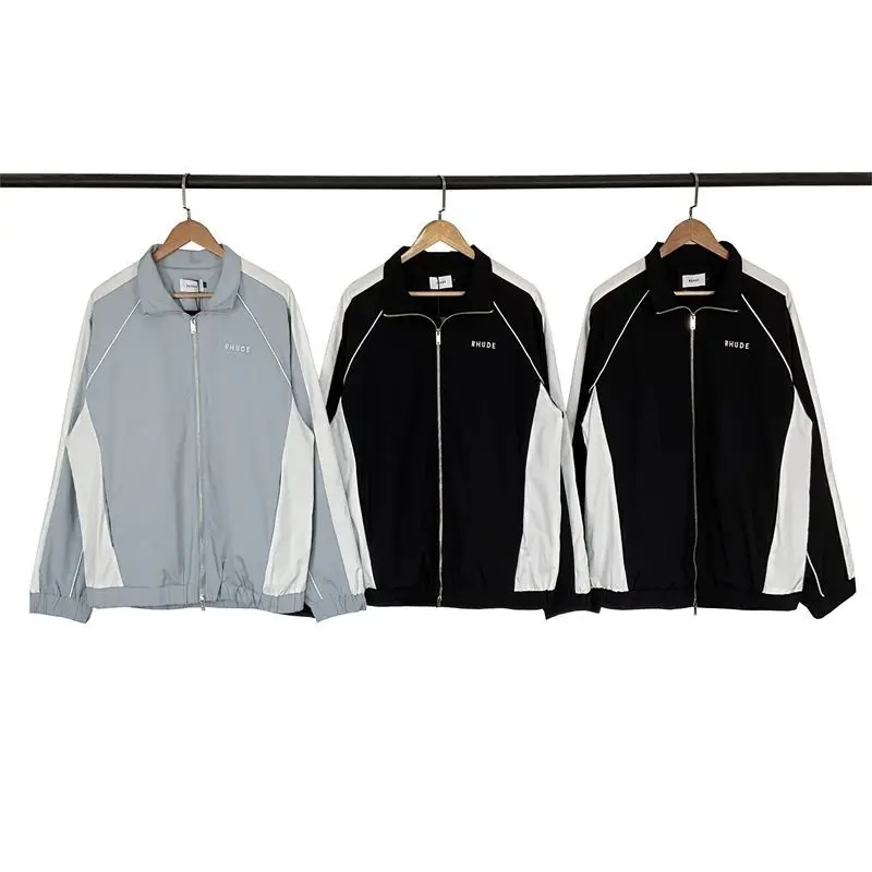 Rhude Embroidered Letter Contrast Stitch American Streetwear Loose Hip-Hop Stand Collar Lightweight Jacket