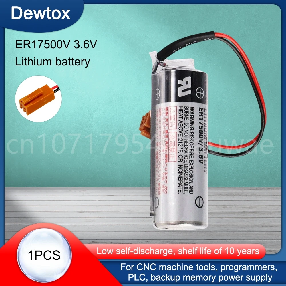 1PCS 100% Original 3.6V 2700mAh ER17500V ER17/50 CS1W-BAT01 PLC Lithium Battery With Brown Plugs Connectors