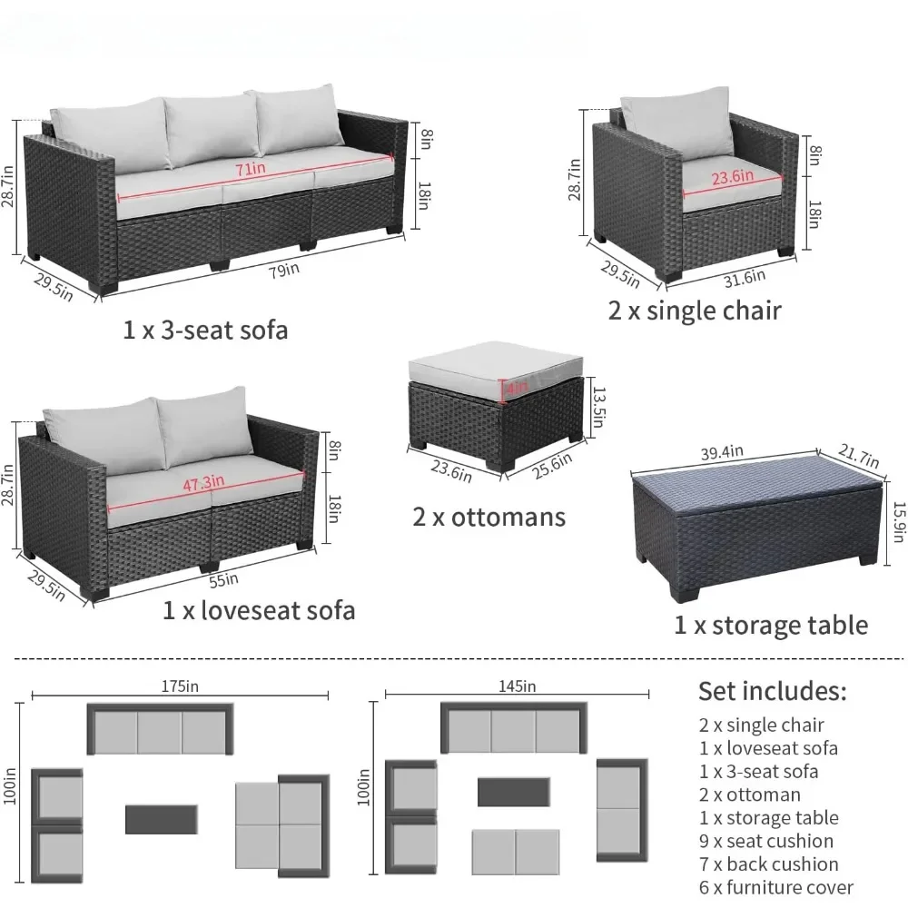 7 PCS Outdoor Furniture Sets 60000BTU 45-Inch Outdoor Propane Fire Pit Table Patio Furniture Set No-Slip Cushions and Waterproof