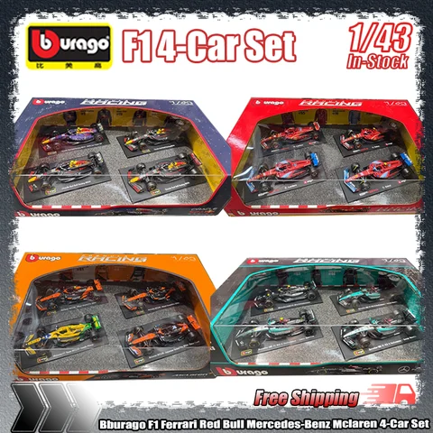 Nuevo Stock Bburago 1:43 F1 c Red Bull mercedes-benz Mclaren juego de 4 coches serie simulación aleación modelo de coche fundido a presión juguete personalizado